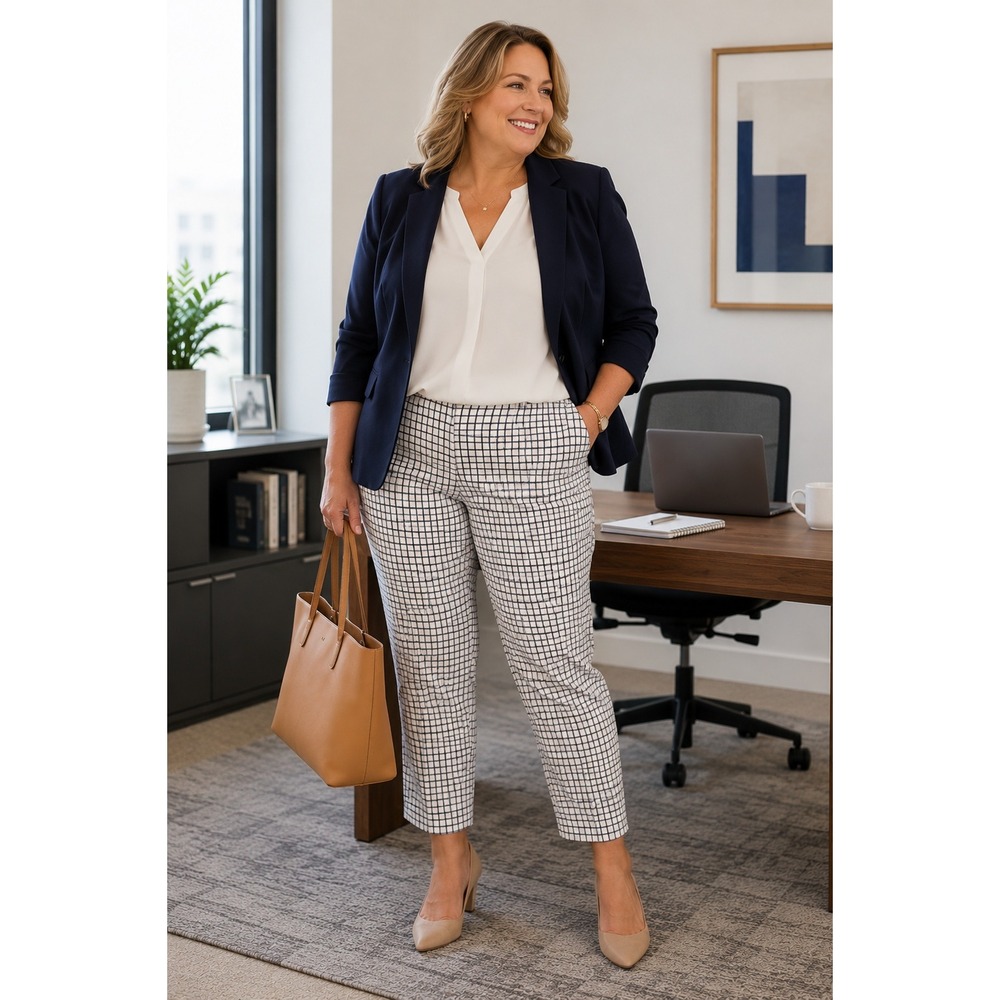 Lauren Ralph Lauren Womens 16 Navy Windowpane Plaid Ankle Pants Career Stretch‎